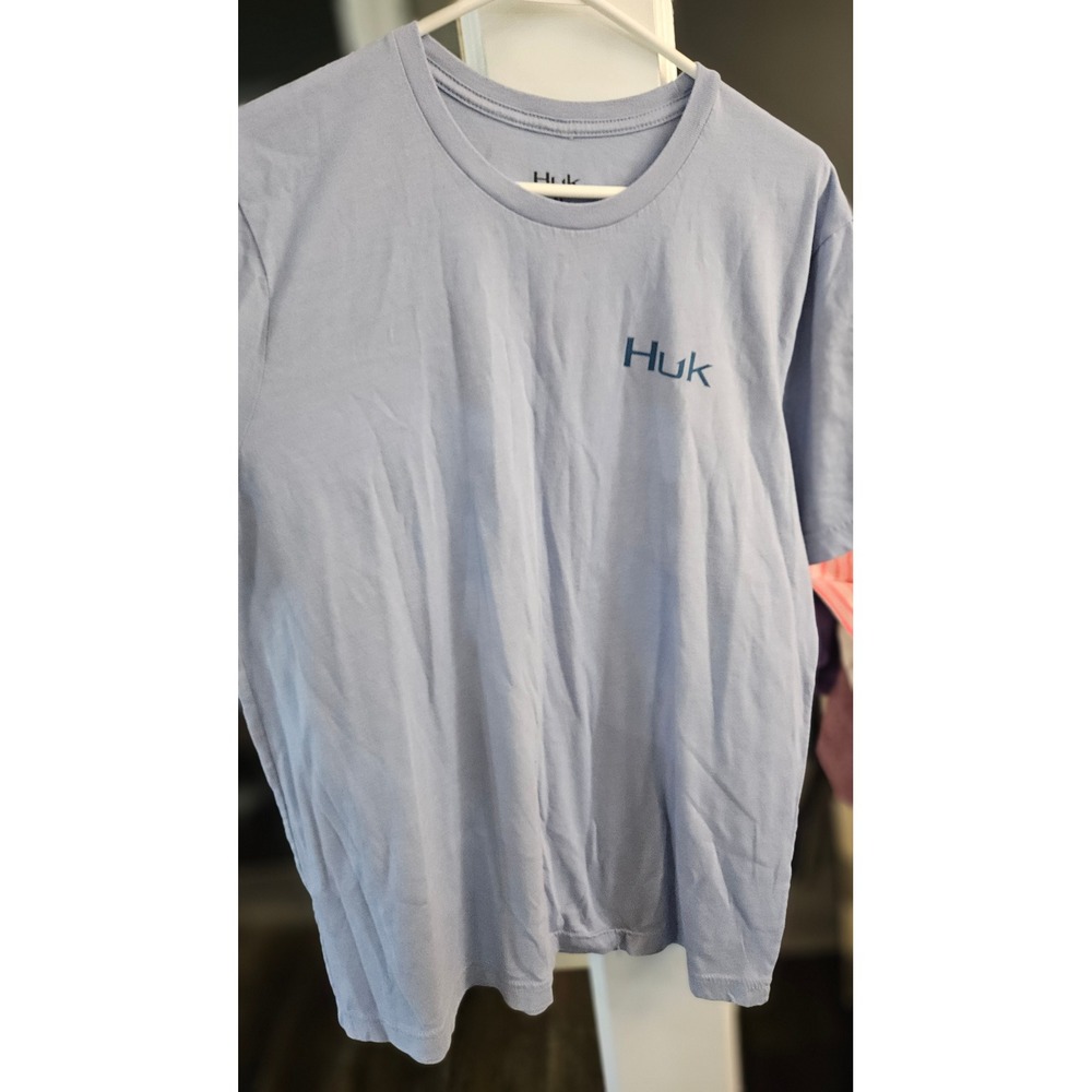 Huk Mens XL Light Blue Short Sleeve American Flag Fish Fin Graphic T-Shirt